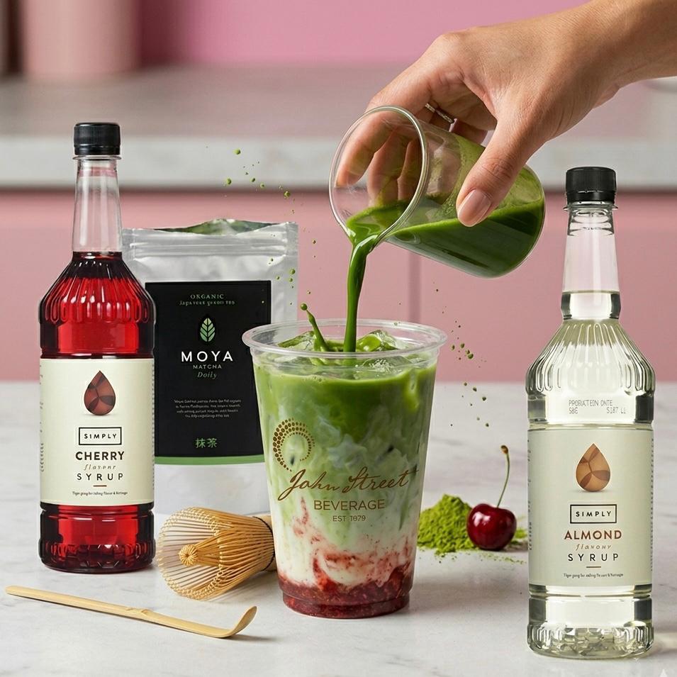 Cherry Bakewell Iced Matcha